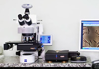 Zeiss Axioimager (Z1) optical microscope and ultra-high precision x-y-z translation stage manufactured by Autoscan Systems Ltd Pty.